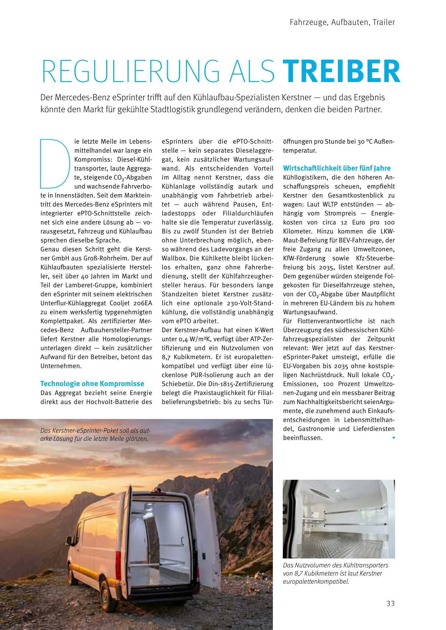 Originalartikel Regulierung als Treiber aus Frische Logistik 3/2026 über den Kerstner eSprinter